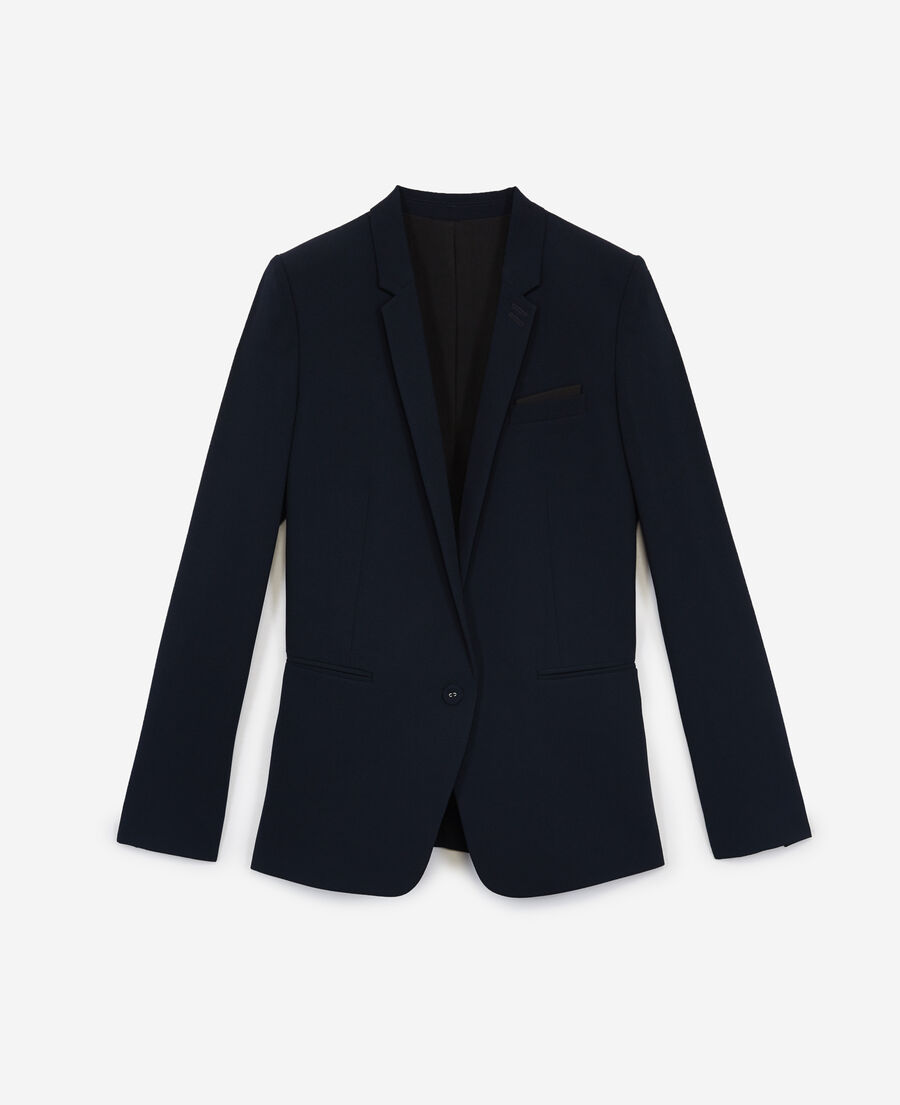 navy blue suit jacket in flowing crepe