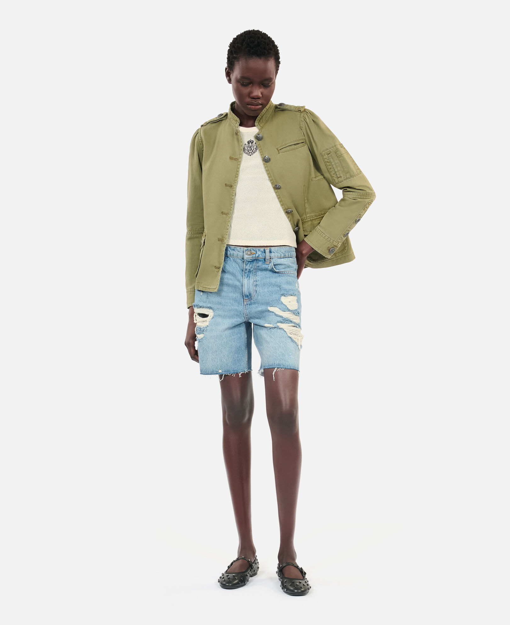 The Kooples WOMEN OLIVE NIGHT khaki officer style jacket