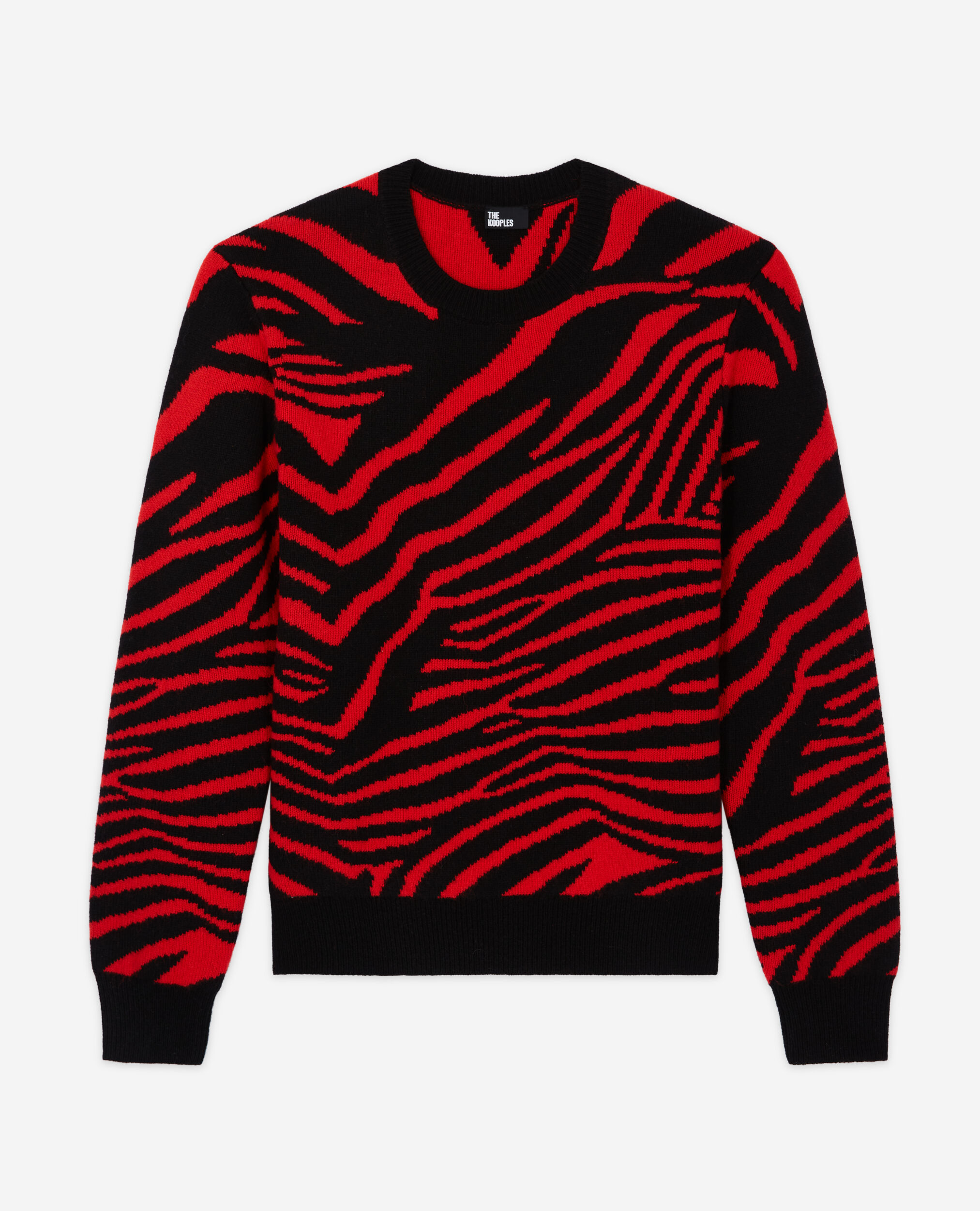 Pull en laine imprimé rouge, BLACK - RED, hi-res image number null