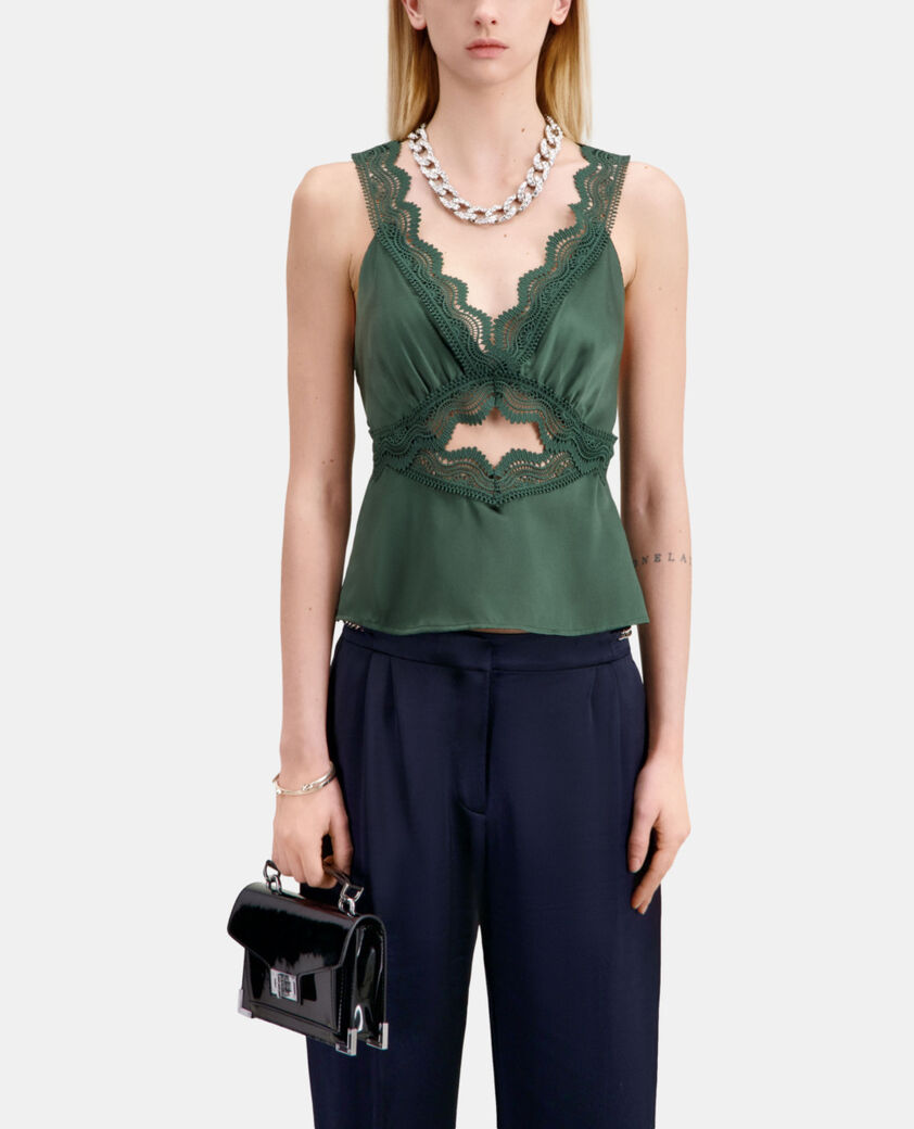 The Kooples WOMEN NAVY navy blue trousers with chains