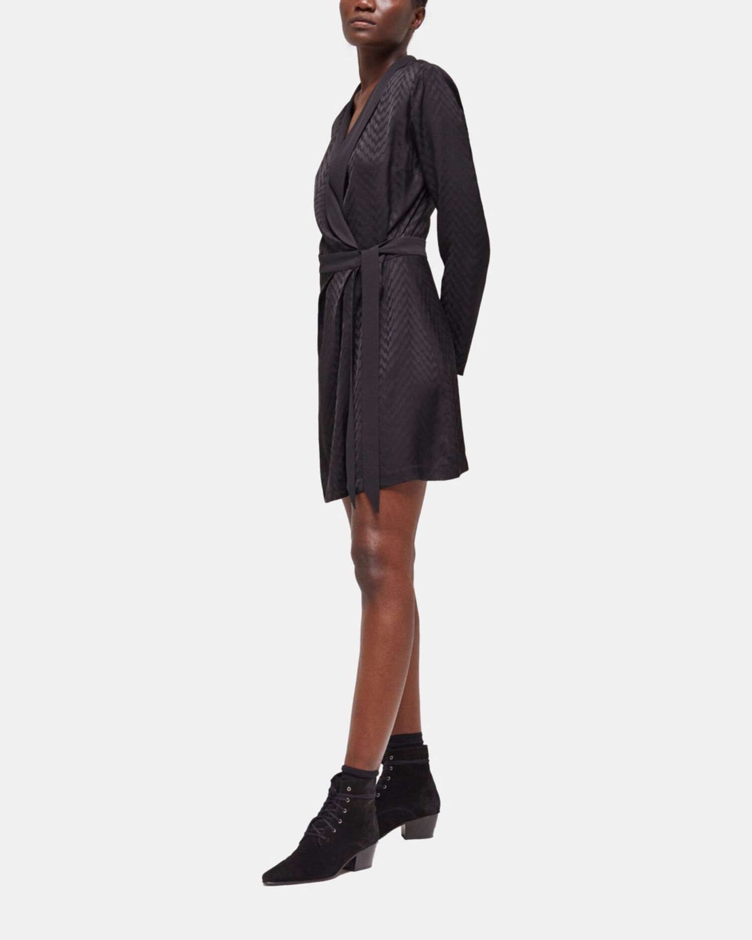 Short printed wrap dress, BLACK, hi-res image number null