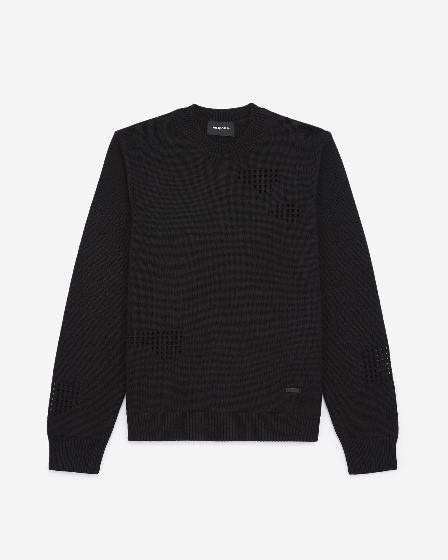 Black sweater in wool blend with detail, BLACK, hi-res image number null