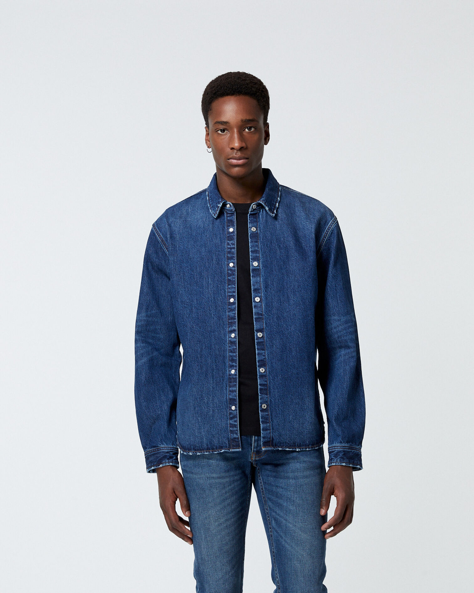 Blaues Jeanshemd mit klassischem Kragen, BLUE DENIM, hi-res image number null