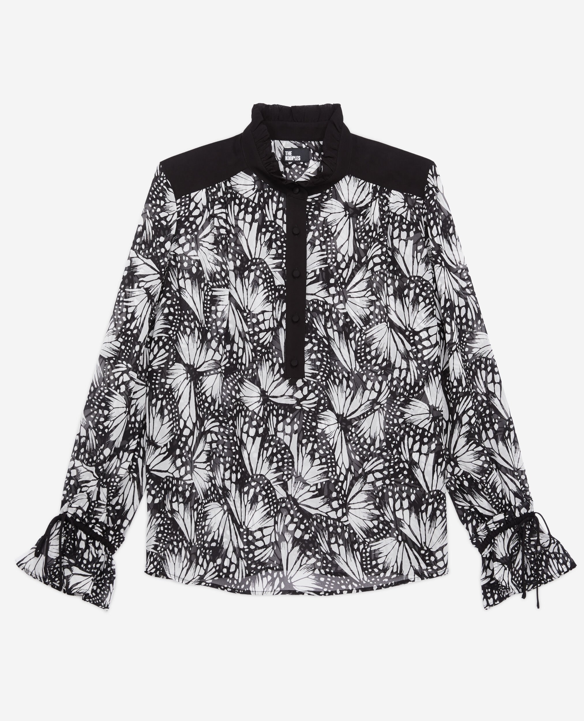 Printed top with contrasting details, BLACK WHITE, hi-res image number null