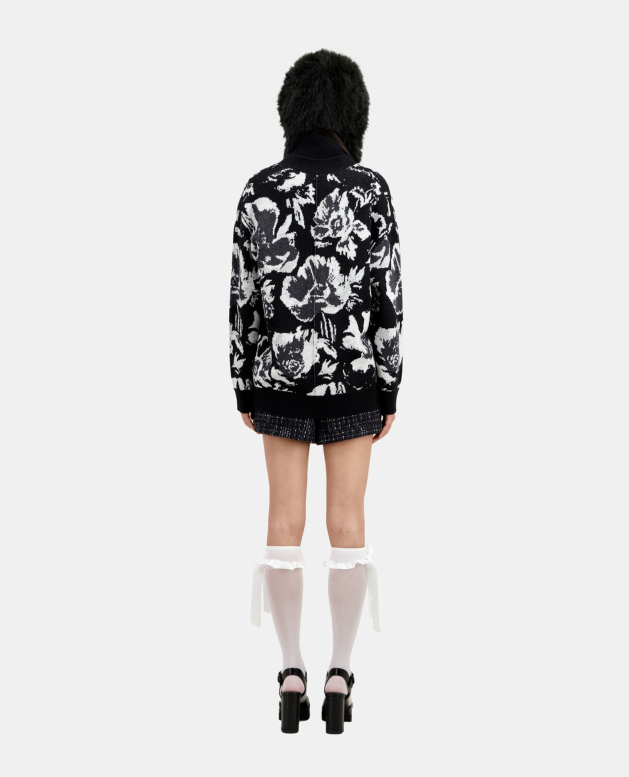 Wool-blend floral cardigan, BLACK WHITE, hi-res image number null