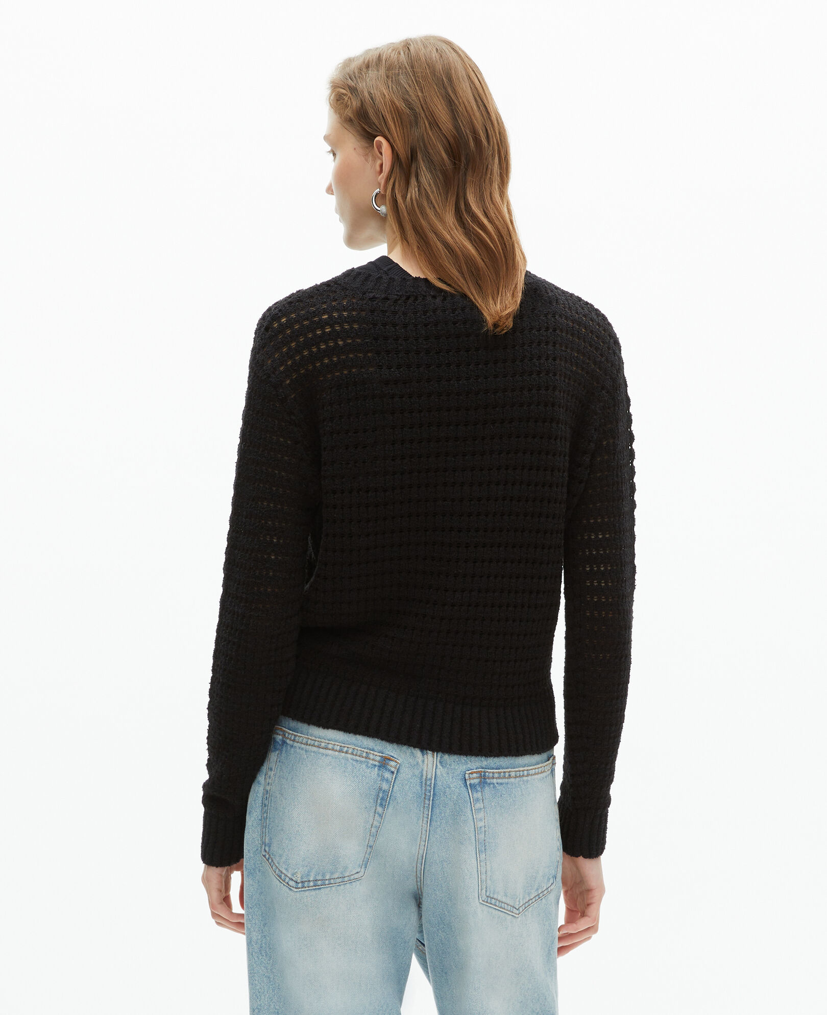 The Kooples WOMEN BLACK black openwork cotton blend sweater