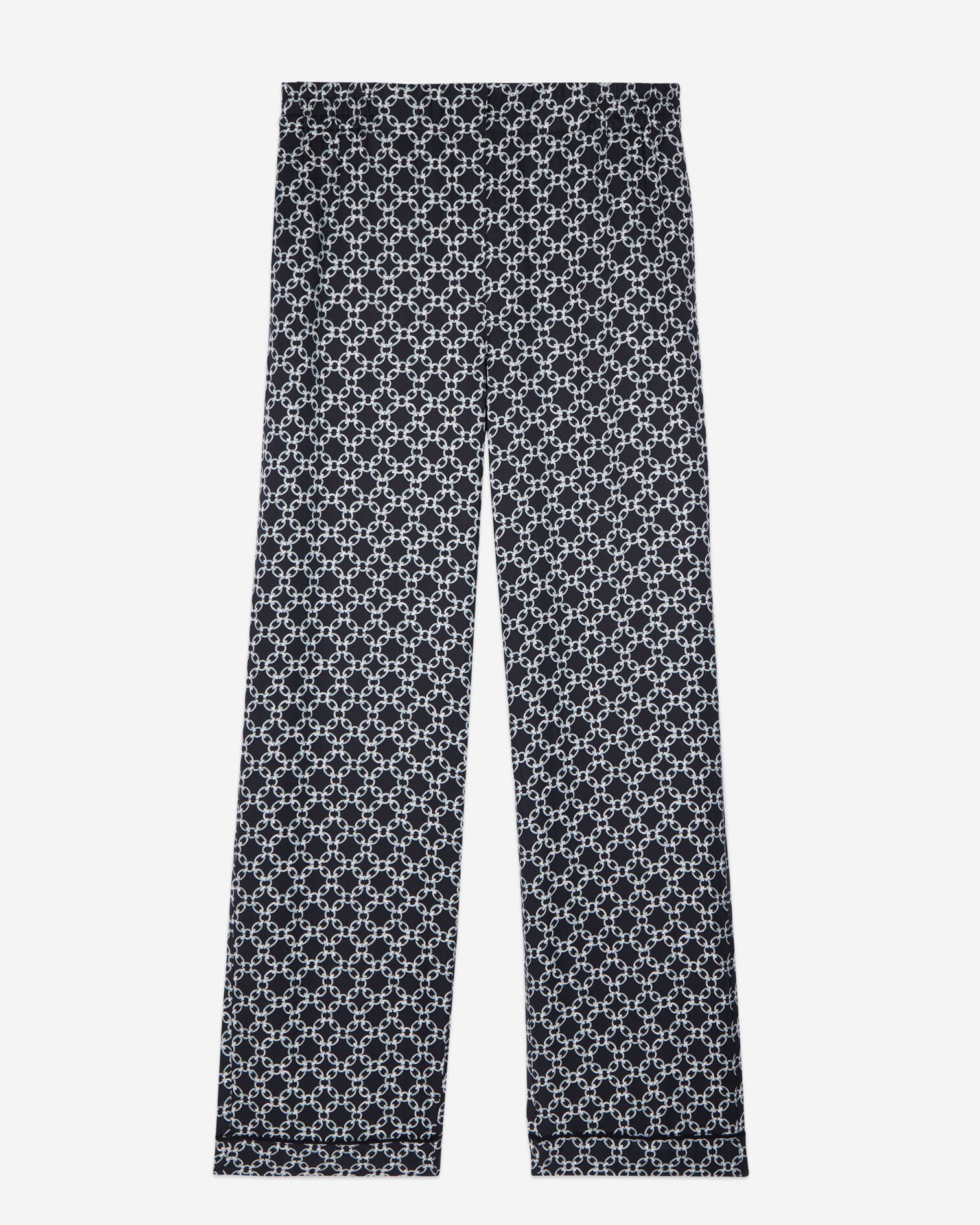 Black and white chain print trousers, BLACK WHITE, hi-res image number null