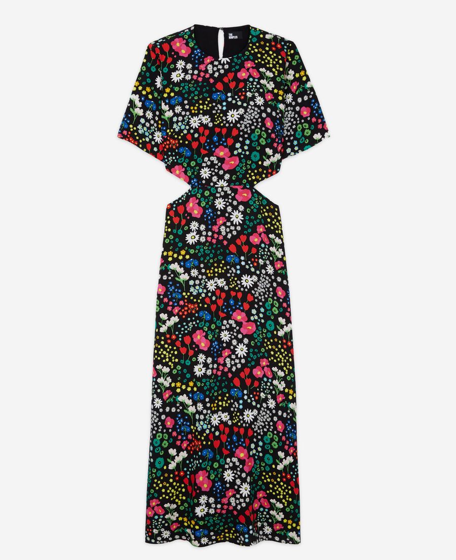 long printed dress with cut-out details