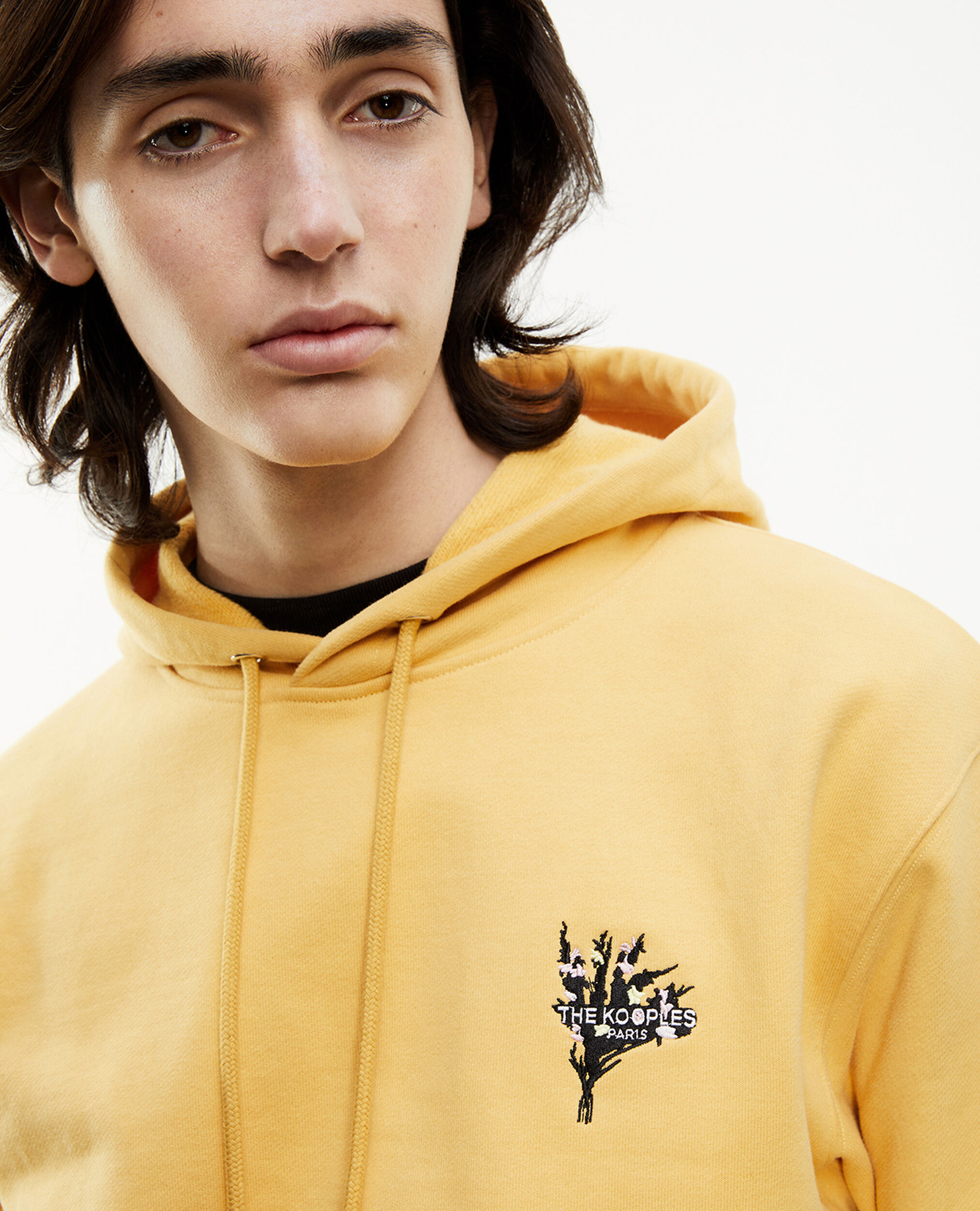Yellow hoodie with embroidered flower, LIGHT YELLOW, hi-res image number null