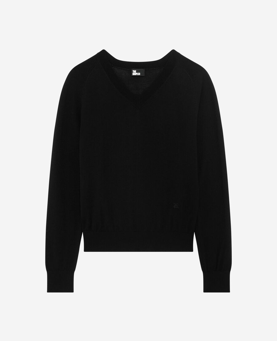 The Kooples FEMME BLACK pull col v en laine mérinos noir
