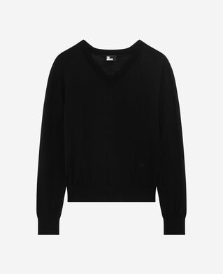 The Kooples FEMME BLACK pull col v en laine mérinos noir