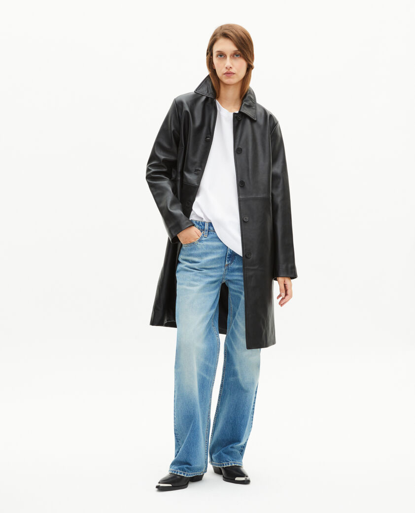 The Kooples DAMEN BLACK langer schwarzer ledermantel