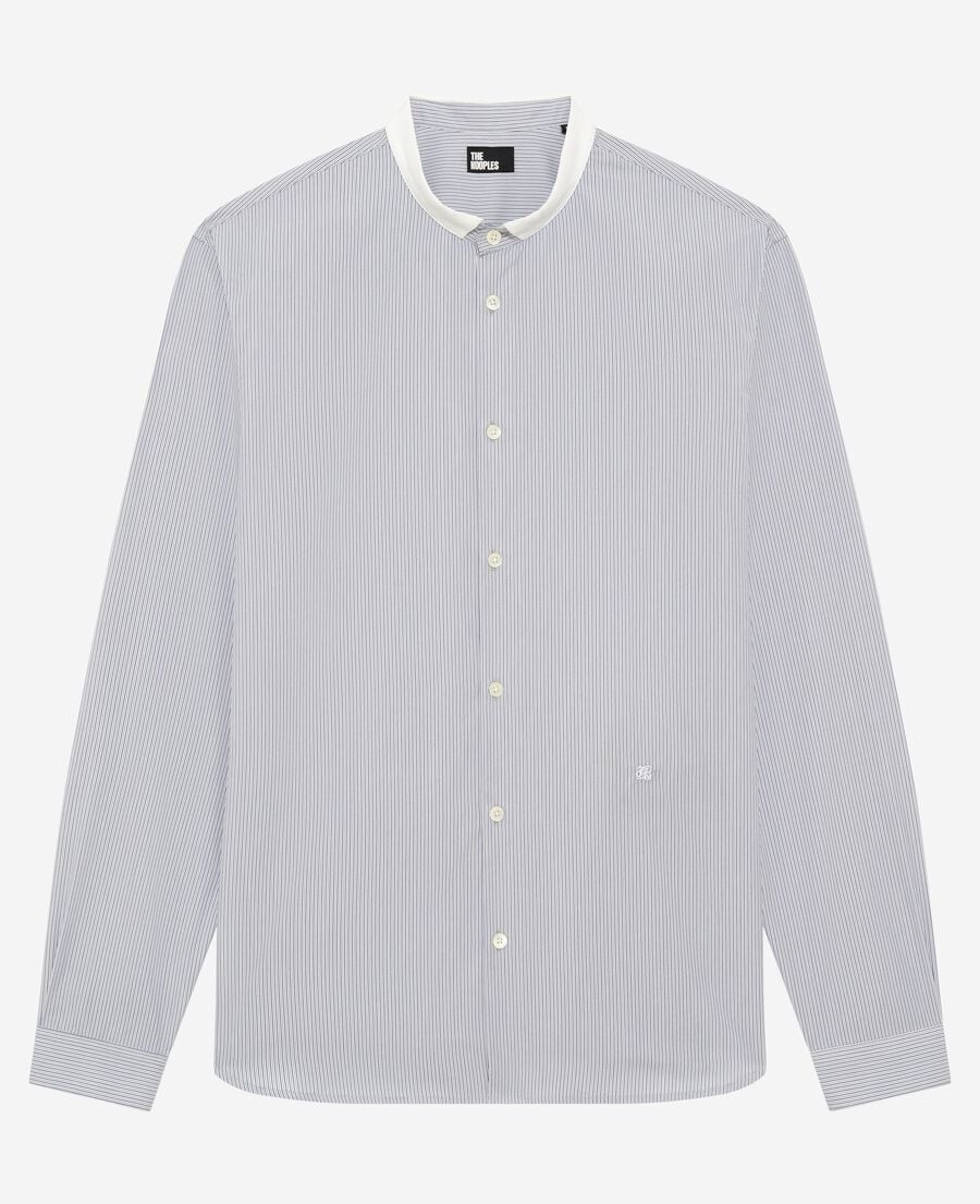 The Kooples MEN WHITE / BLUE light blue striped shirt with officer's collar