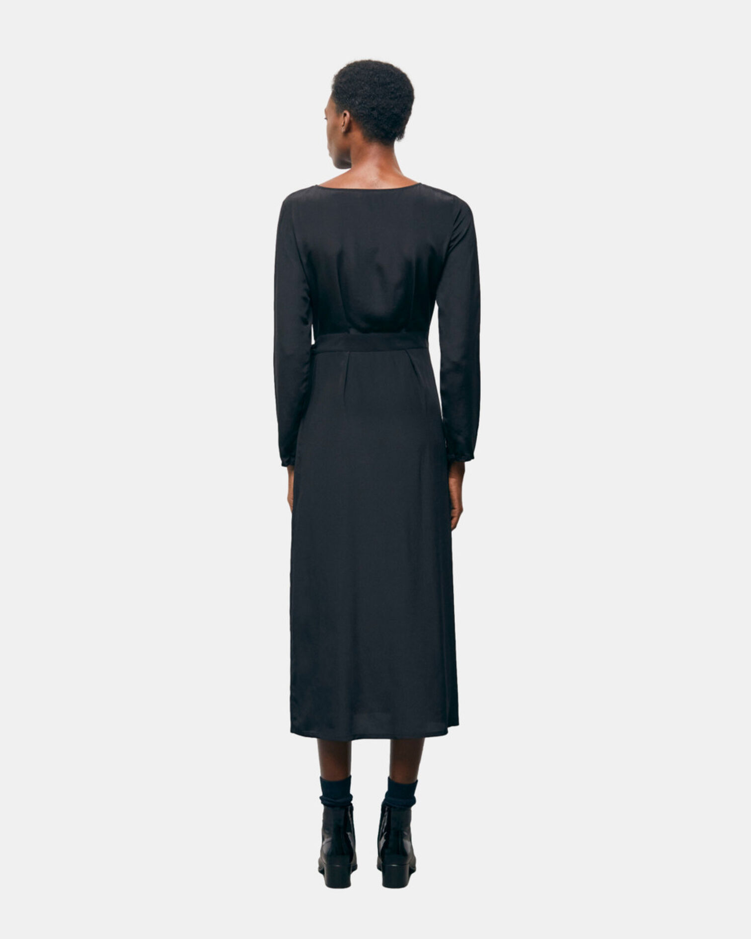 Long black silk dress, BLACK, hi-res image number null