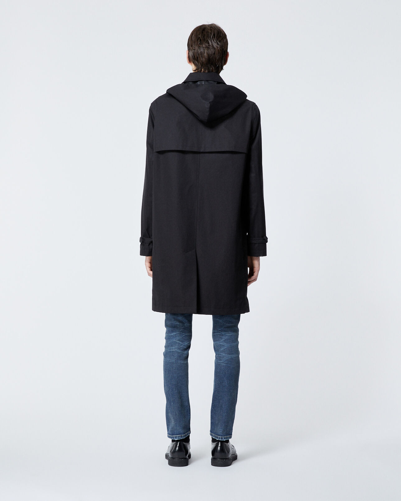 The Kooples HERREN BLACK schwarzer langer mantel mit kapuze