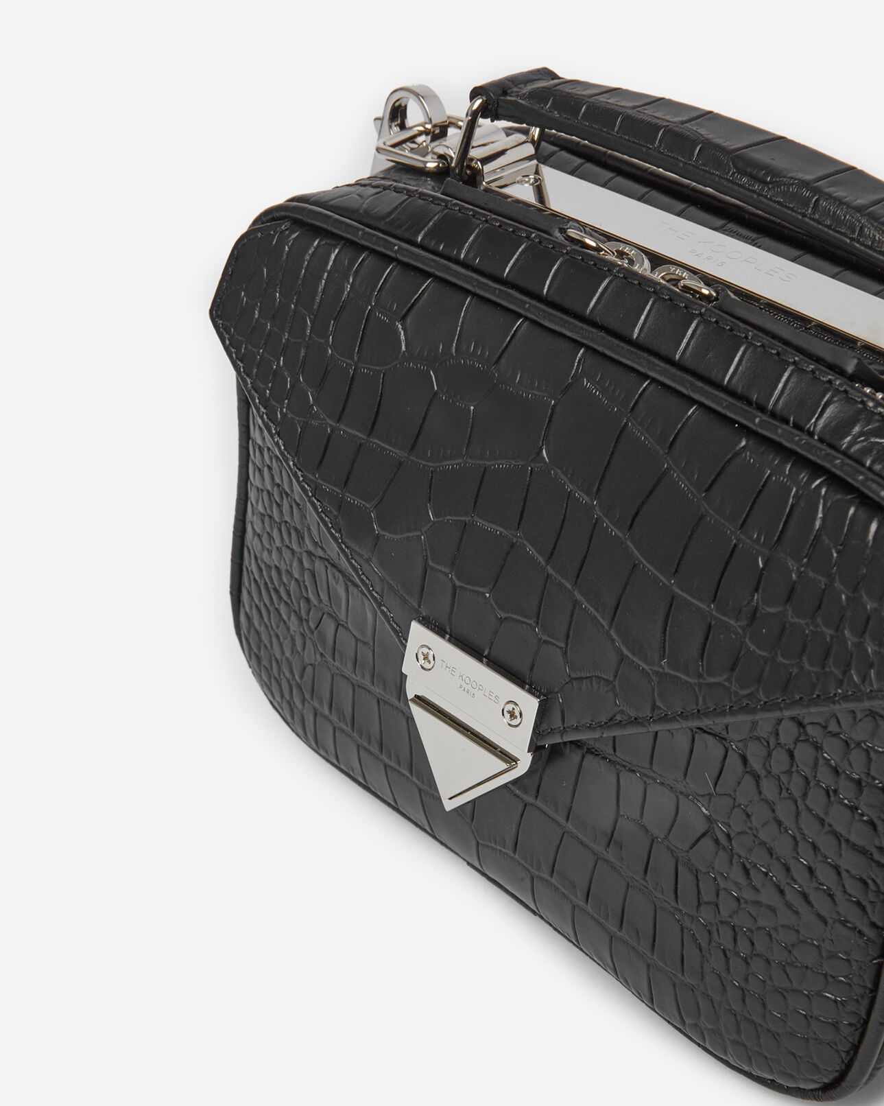 The Kooples WOMEN BLACK mini black barbara bag in croco leather