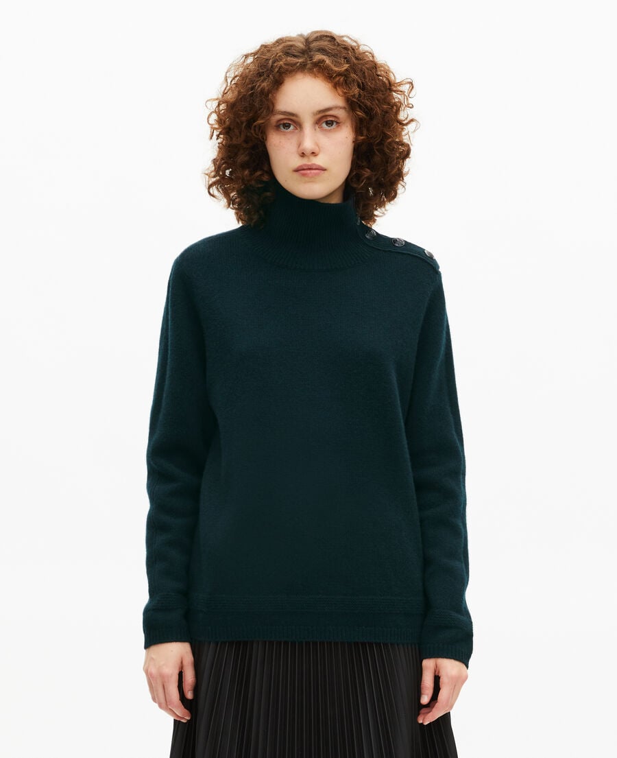 The Kooples F FOREST dark green wool stand-up collar sweater