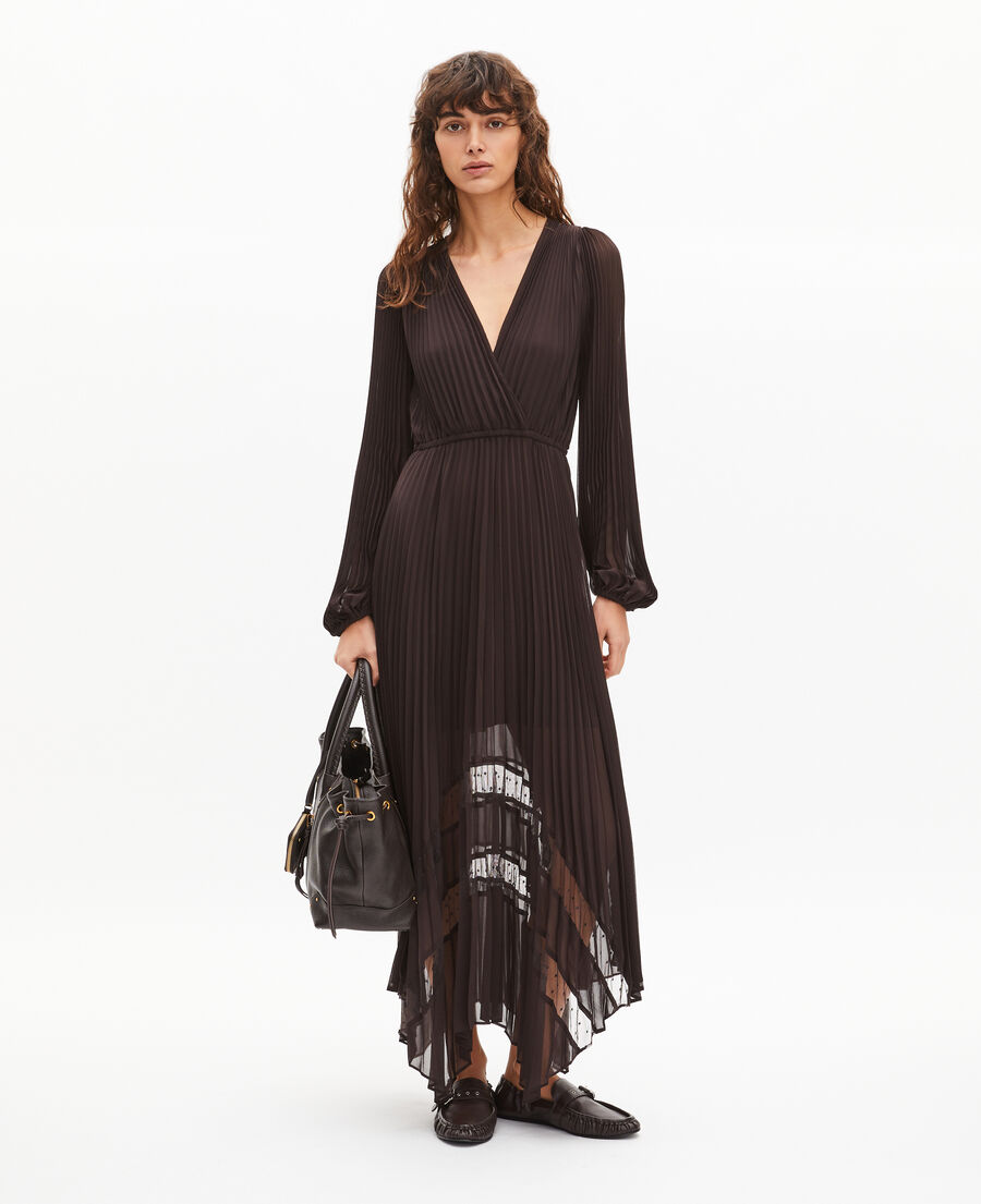 The Kooples F CAFE brown pleated maxi dress