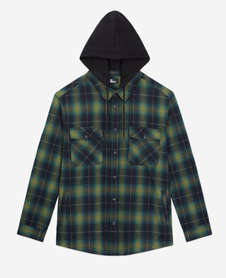 The Kooples HOMME BLACK / GREEN surchemise à carreaux noirs et verts à capuche