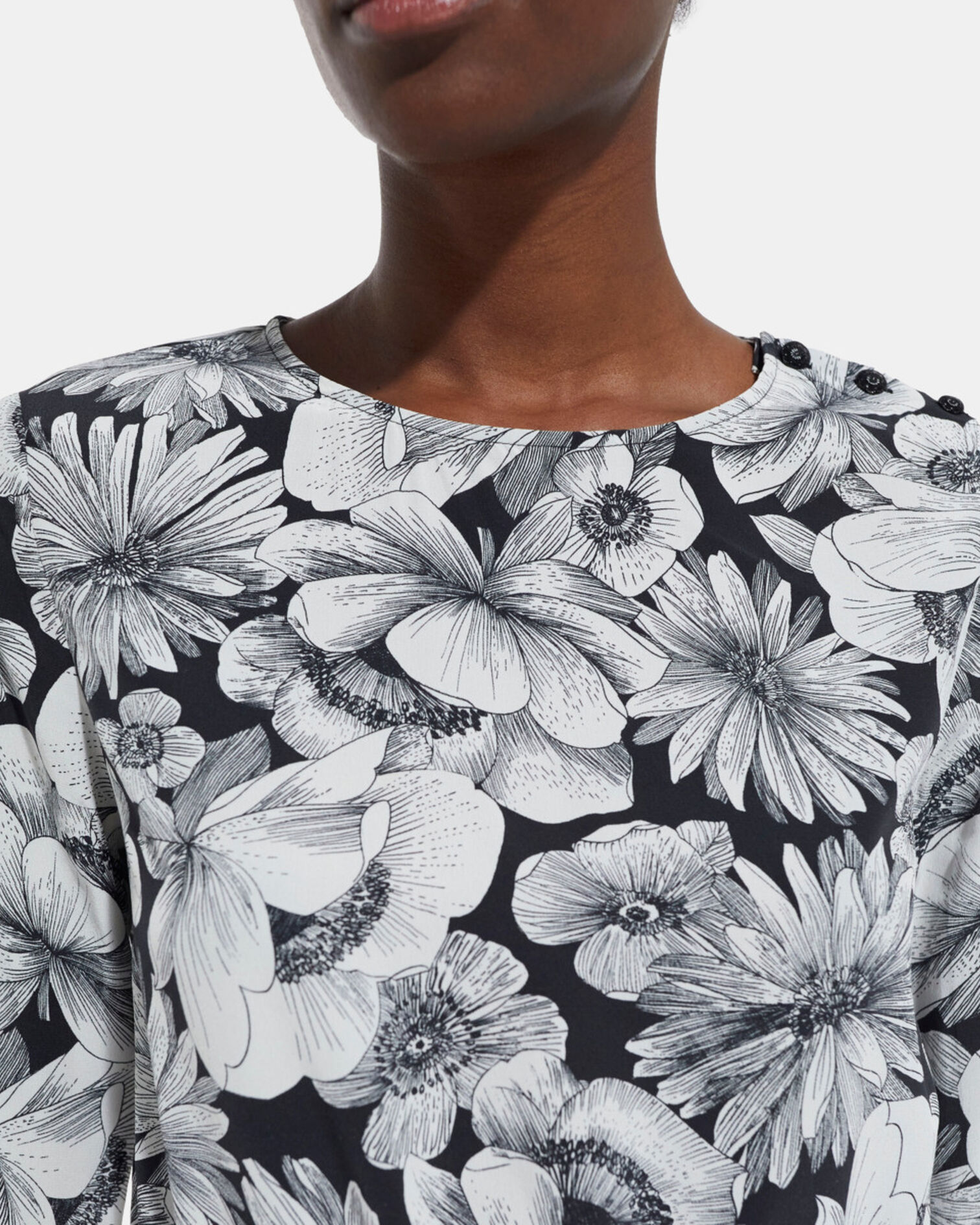 Short floral silk dress, BLACK WHITE, hi-res image number null