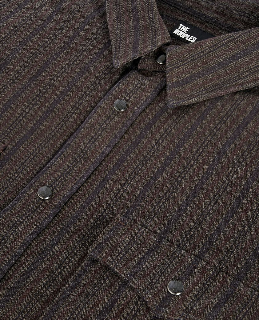 The Kooples MEN WASHED GREY brown and blue molten stripe overshirt
