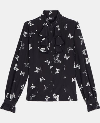 The Kooples FEMME BLACK WHITE chemise en soie imprimée papillons