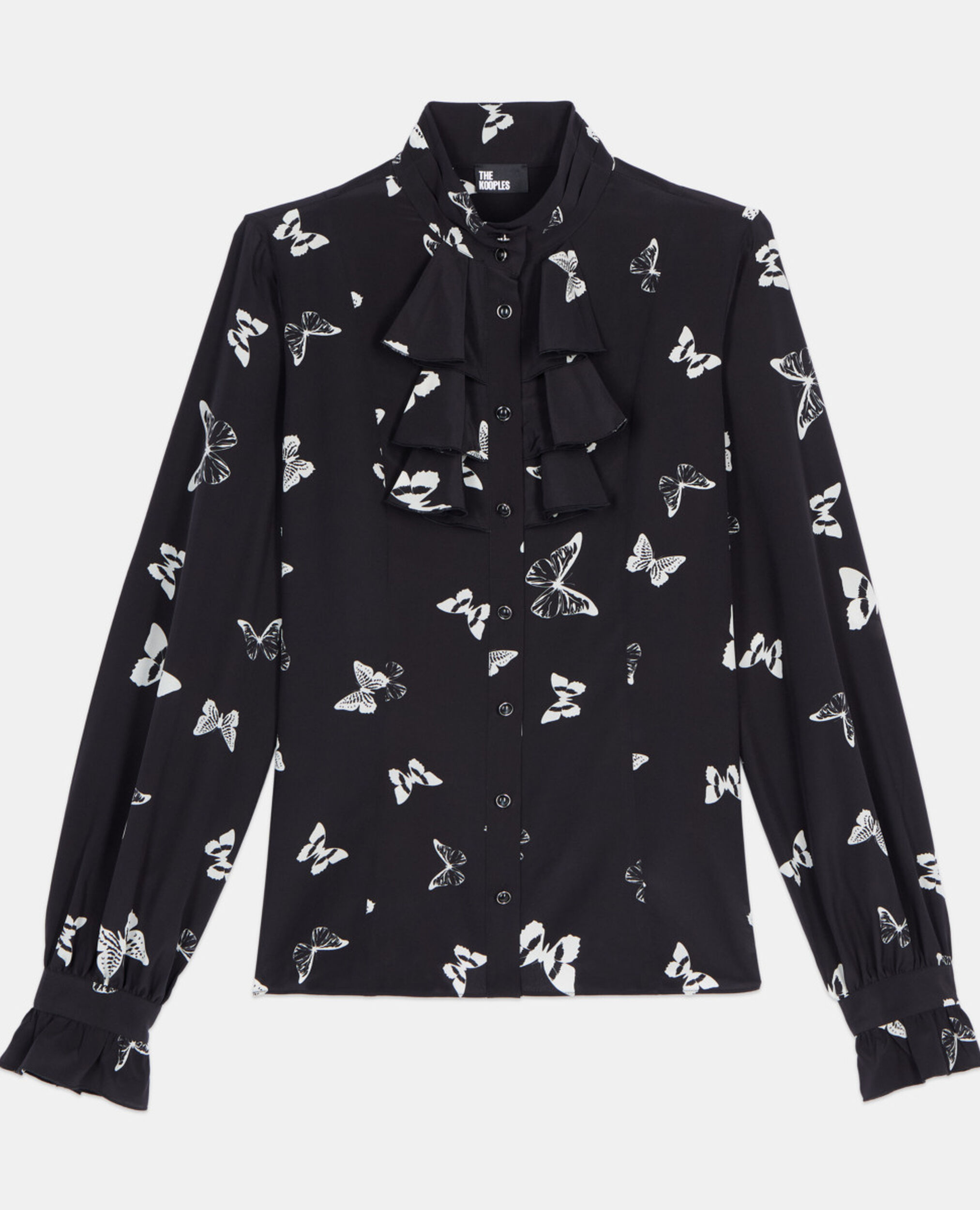 Chemise en soie imprimée papillons, BLACK WHITE, hi-res image number null