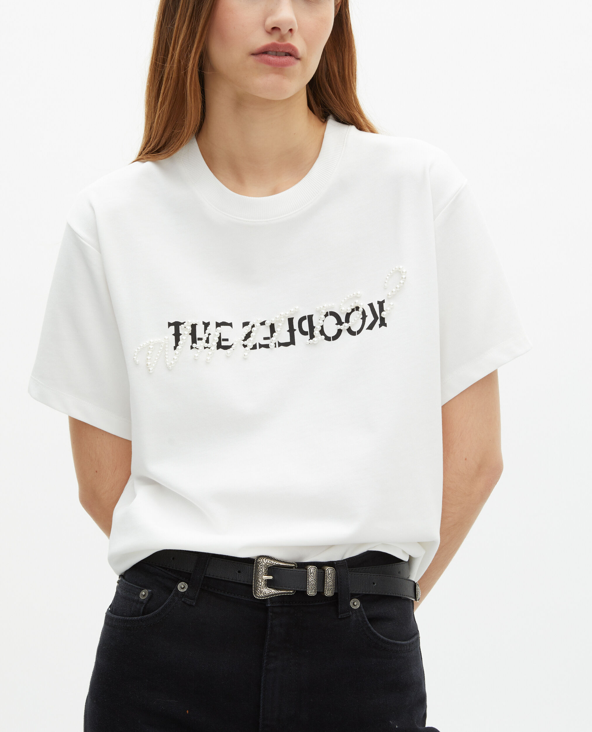 T-shirt What is avec perles blanc, WHITE, hi-res image number null