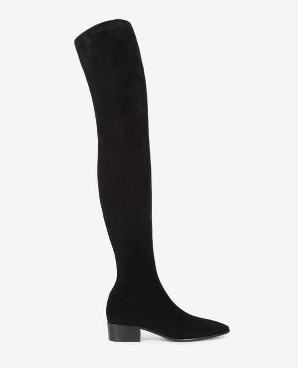 Black suede thigh-high boots