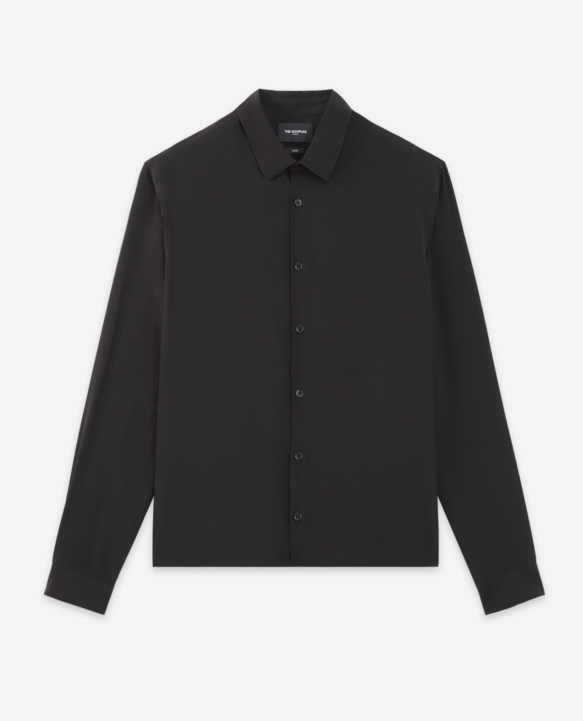 Black classic-collar silk shirt, BLACK, hi-res image number null
