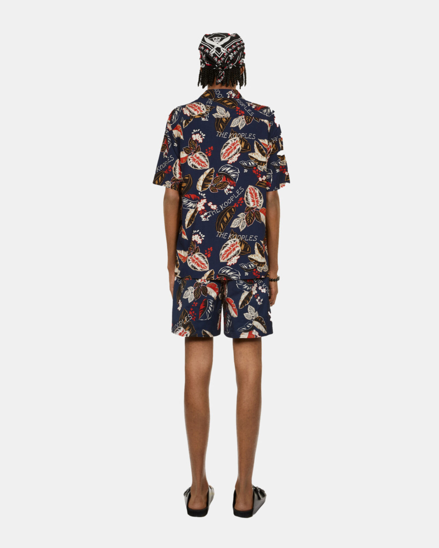 Navy leaf print short sleeve shirt, NAVY, hi-res image number null