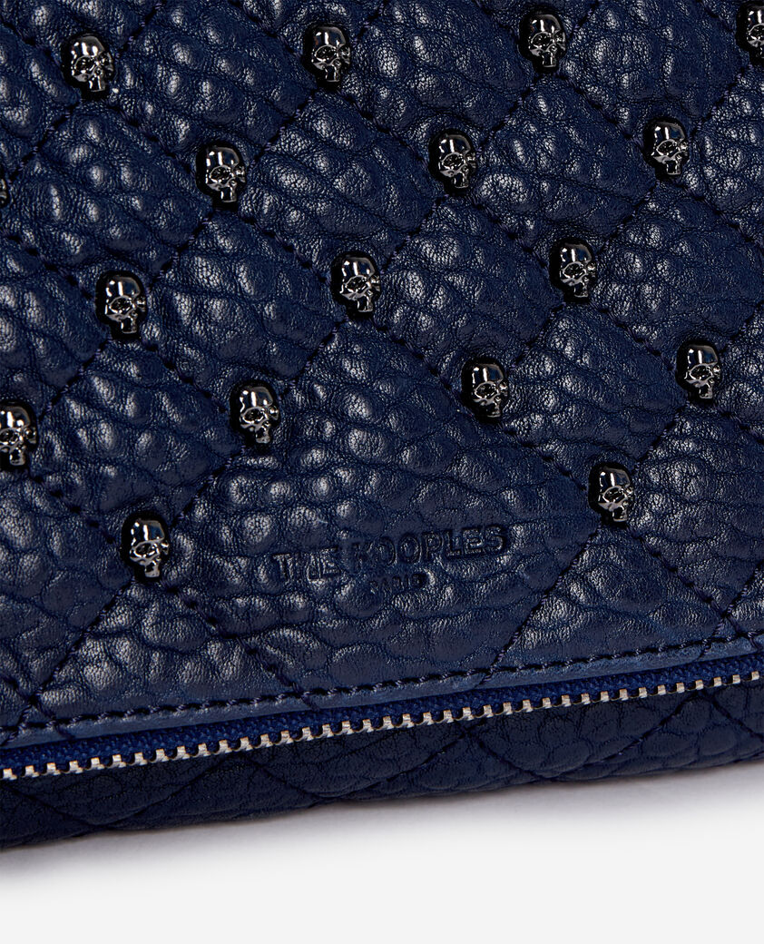 The Kooples WOMEN NAVY heritage small navy blue leather pouch with skulls