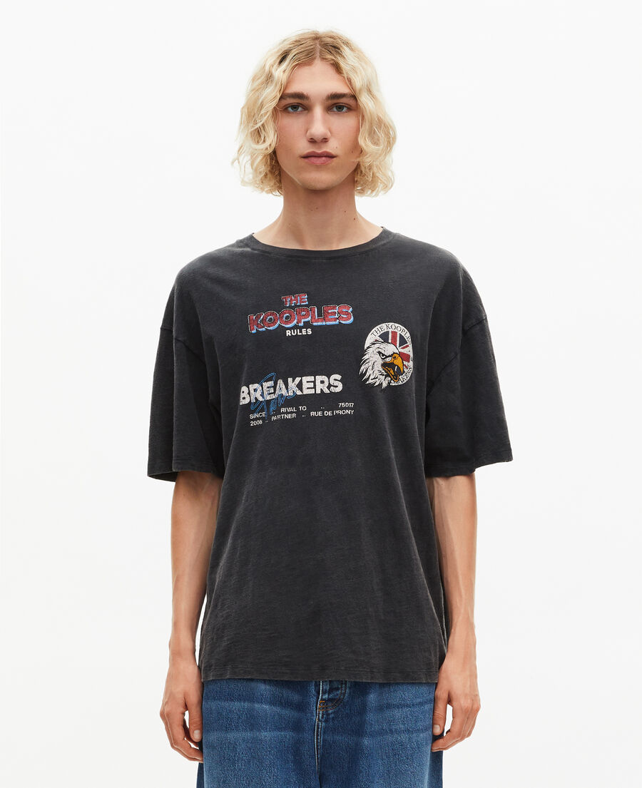The Kooples MEN BLACK WASHED t-shirt with black screen print