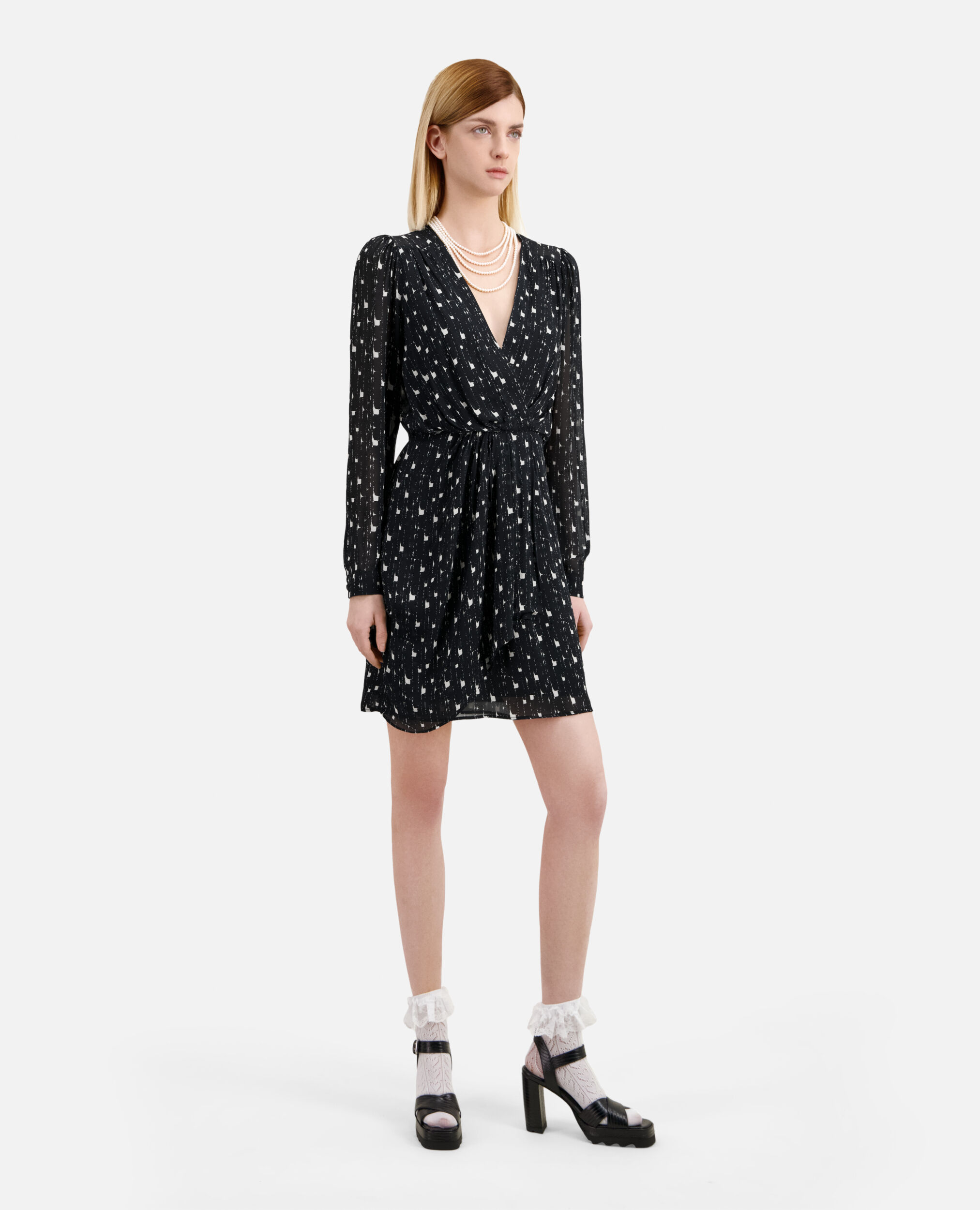 Short printed dress, BLACK WHITE, hi-res image number null