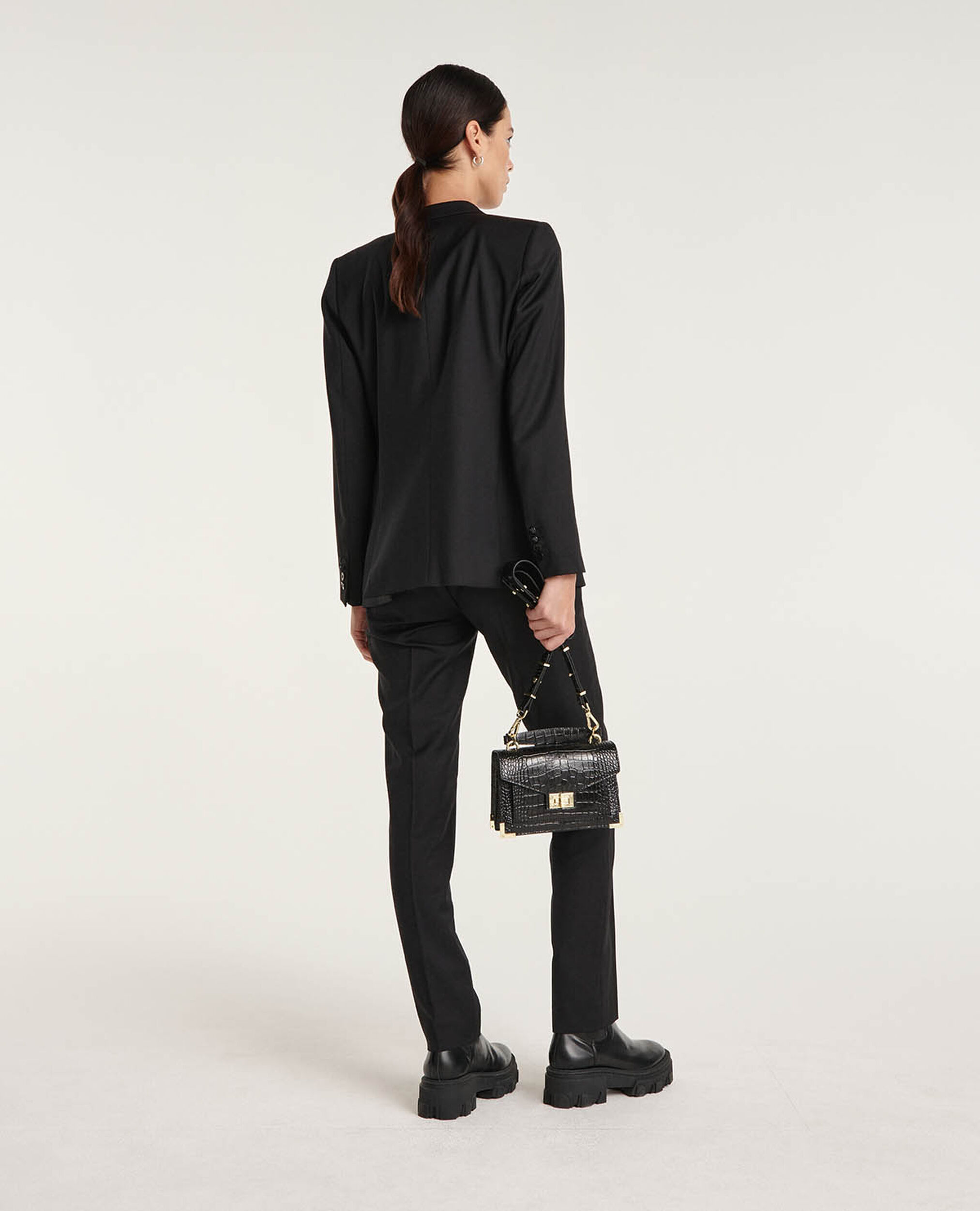 Formal flowing black pants in wool, BLACK, hi-res image number null