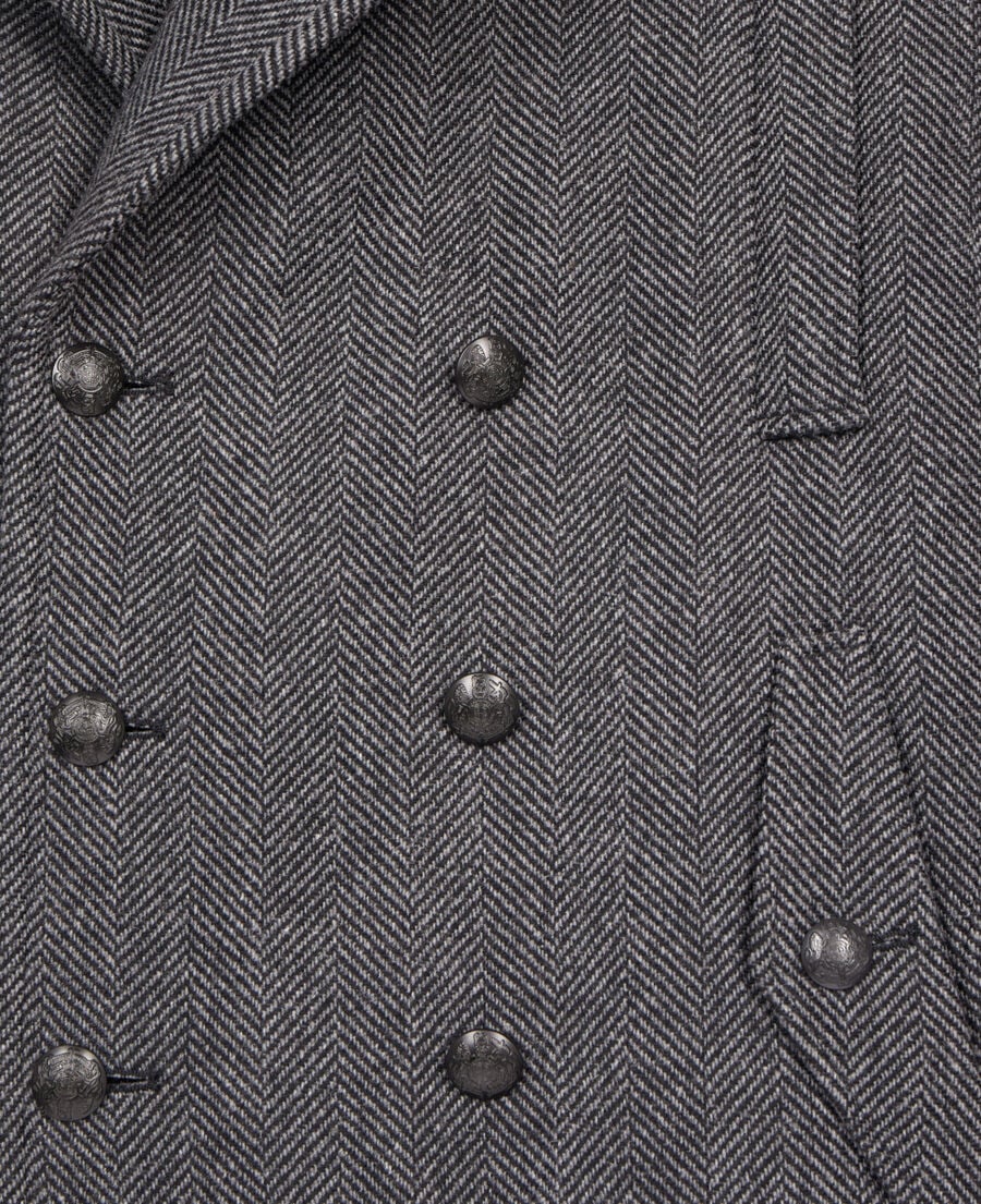 The Kooples H BLACK GREY black herringbone wool blend pea coat