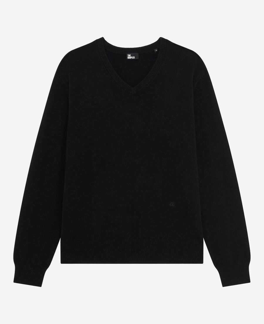 The Kooples HOMME BLACK pull col v en cachemire noir