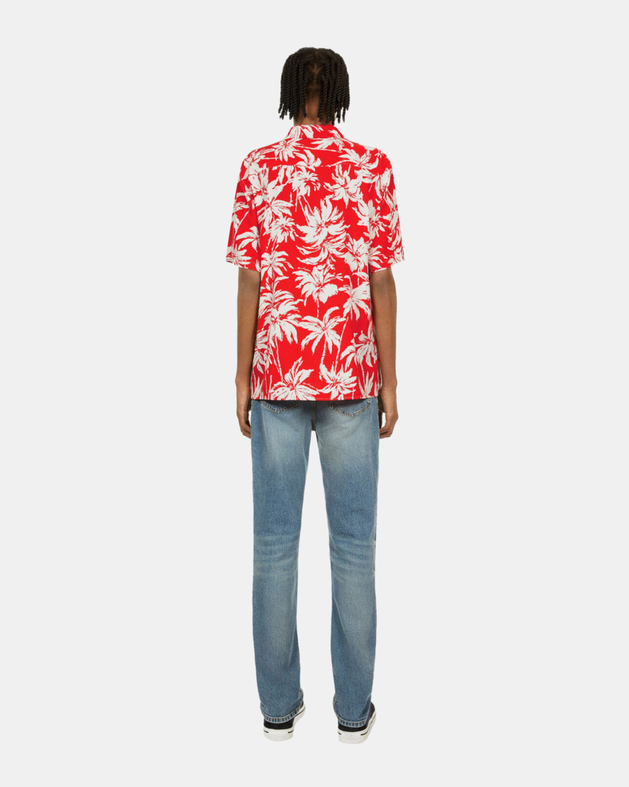 The Kooples MEN RED / WHITE red palm tree print short sleeve shirt