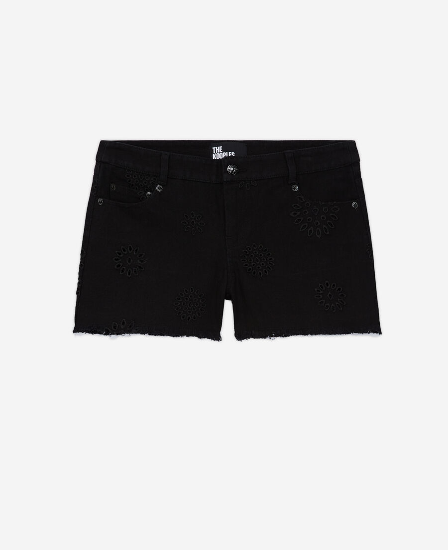 The Kooples WOMEN BLACK black denim shorts with broderie anglaise