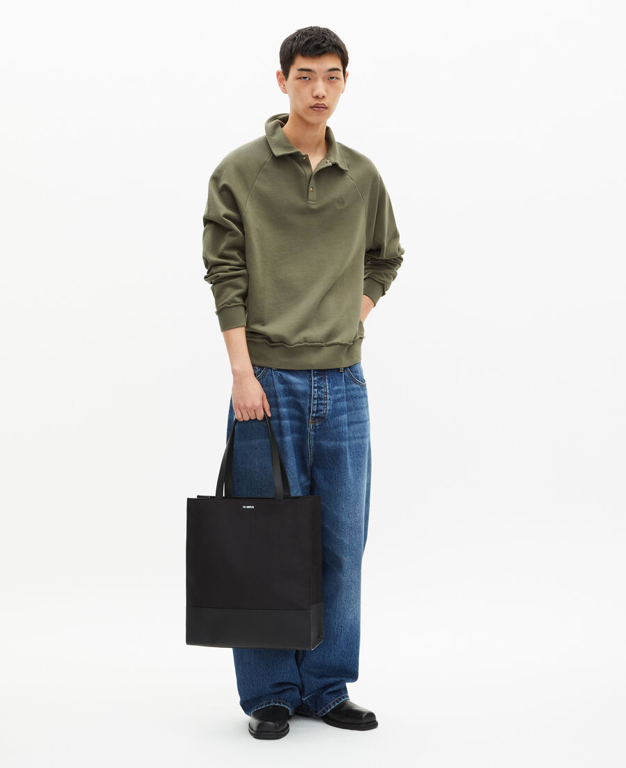 The Kooples HOMME BLACK tote bag en canvas et cuir grainé noir