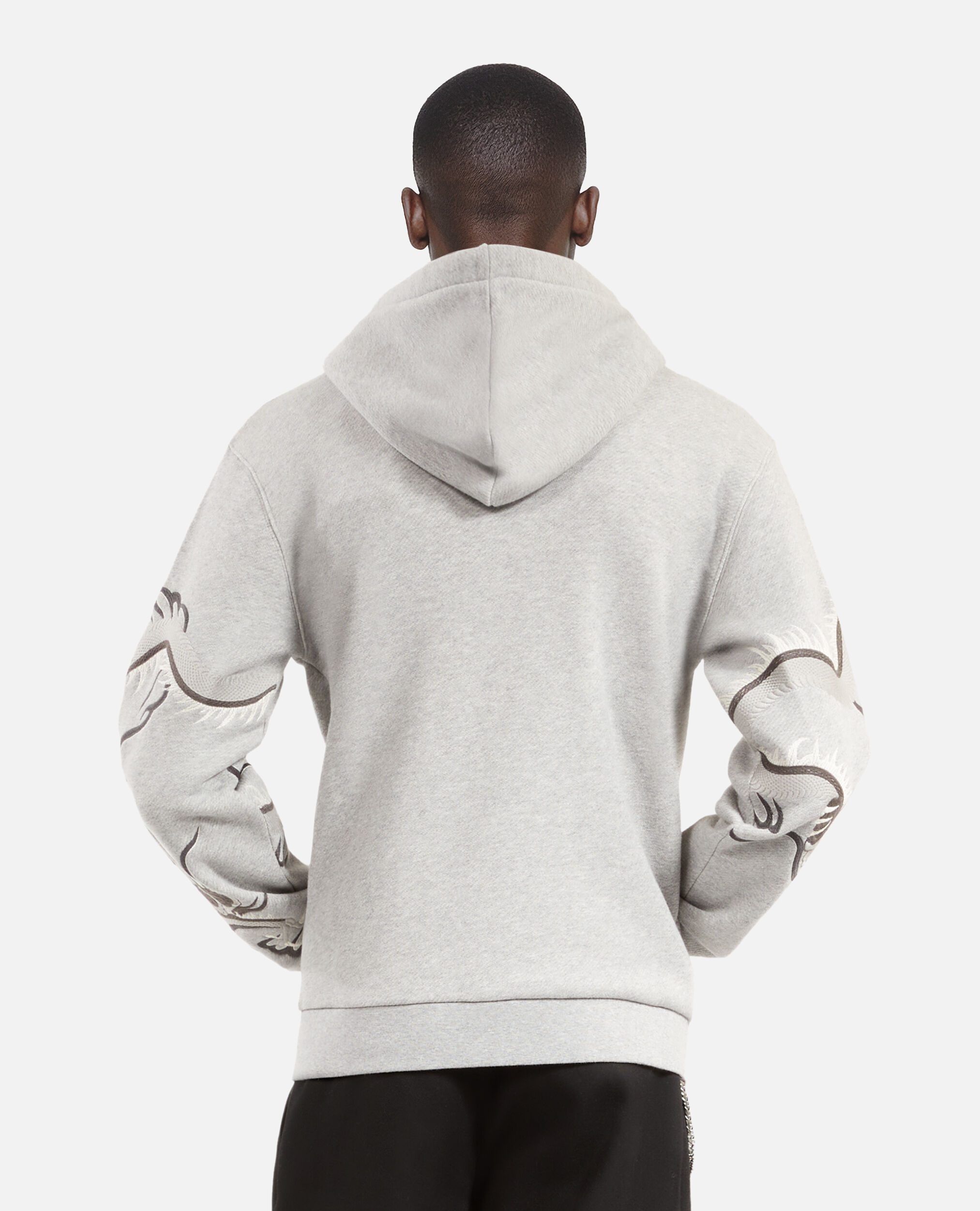 Sweatshirt brodé à capuche gris, GREY MELANGE, hi-res image number null