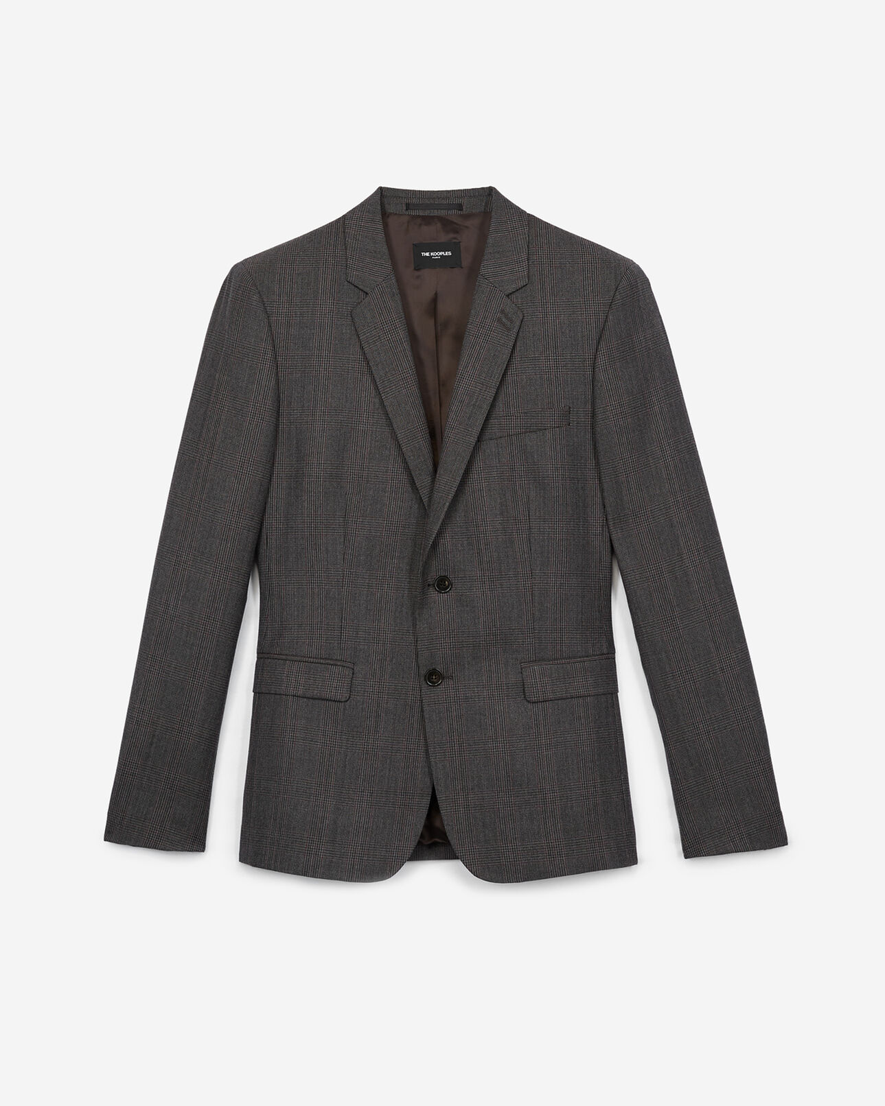 The Kooples MEN GREY BURGUNDY prince of wales wool suit jacket