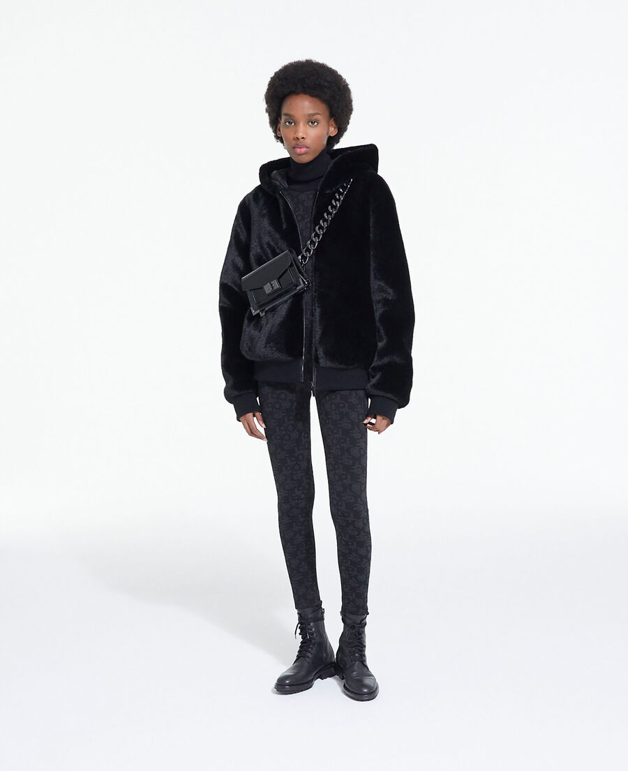 Black faux fur coat with hood | The Kooples - US