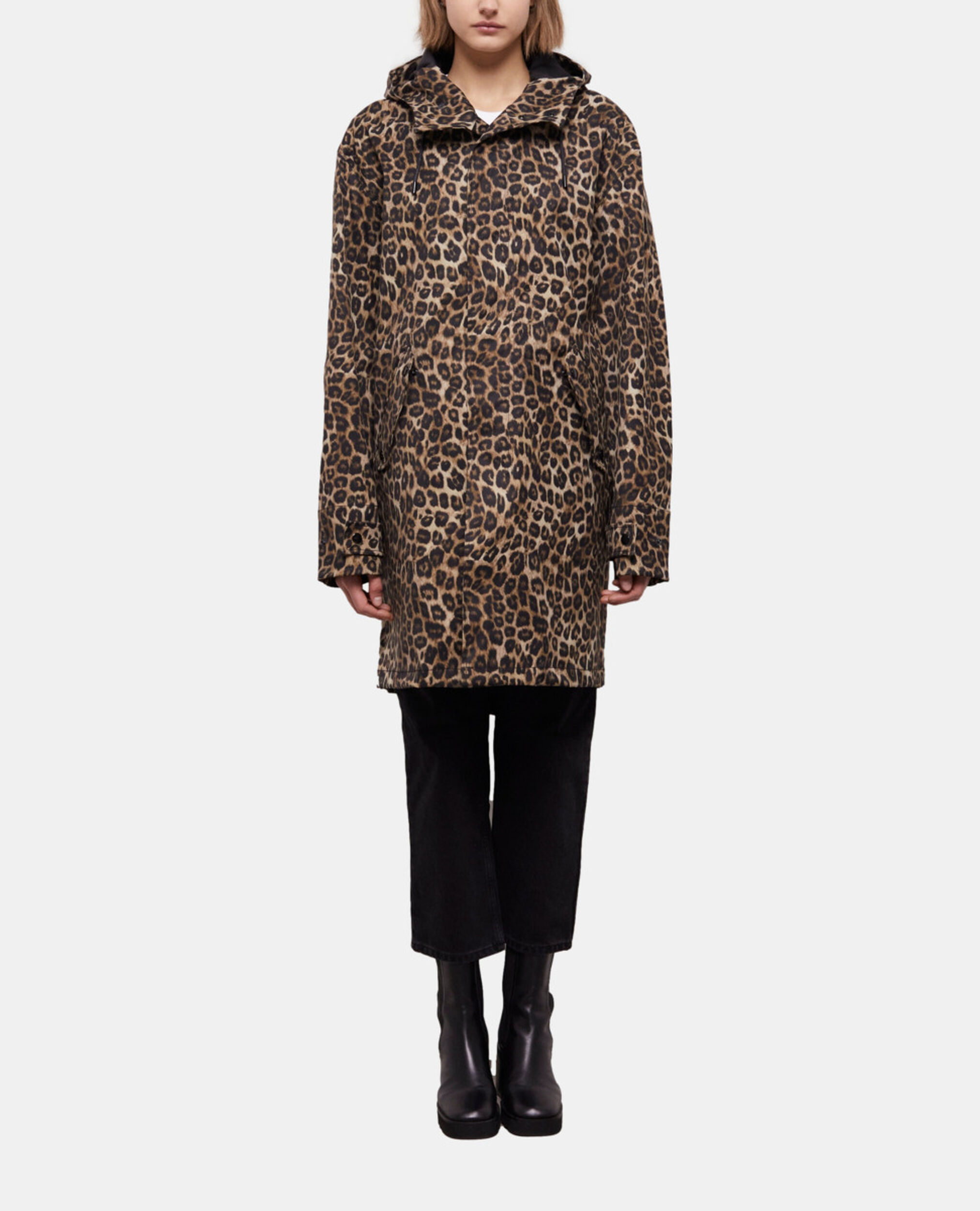 Long parka with leopard print hood, LEOPARD, hi-res image number null