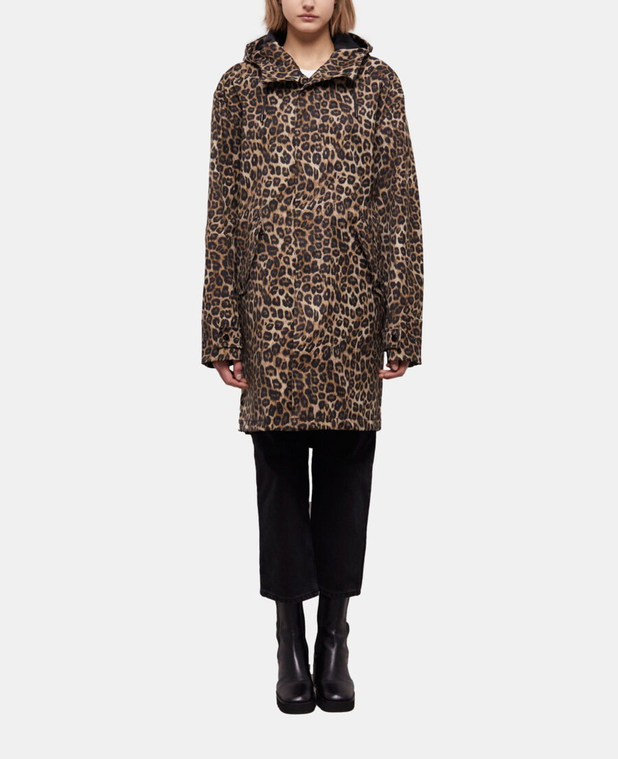 long parka with leopard print hood