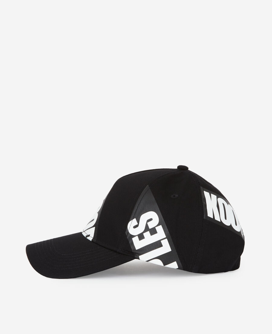 black cap with tape logo