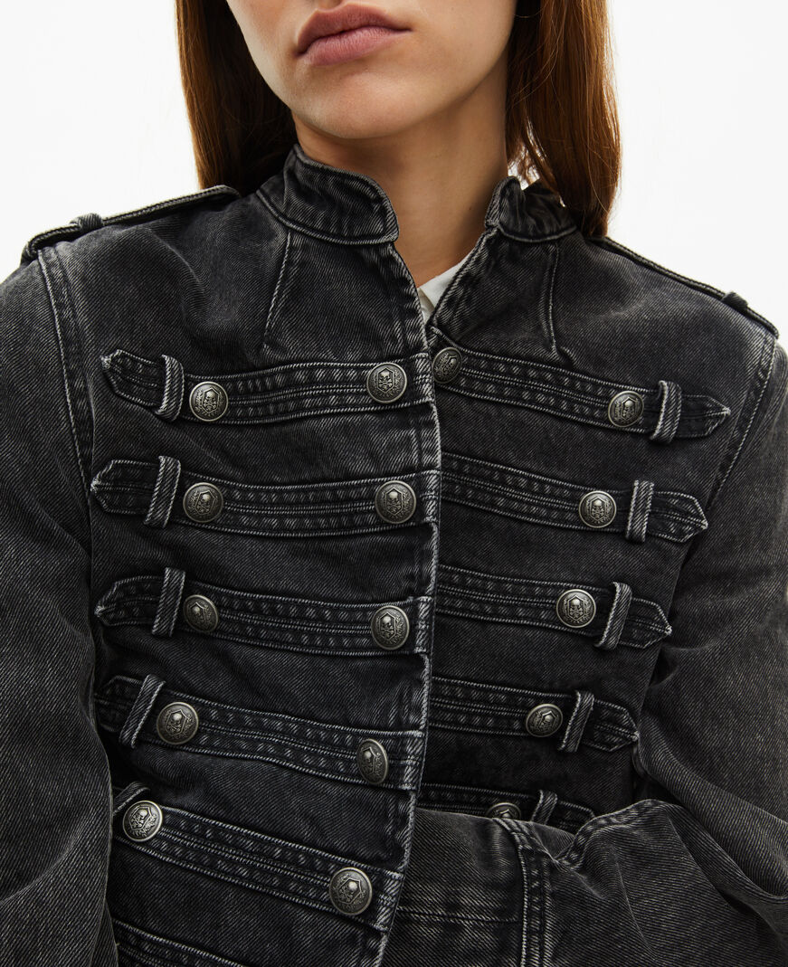 The Kooples DAMEN BLACK WASHED graue jeansjacke im offiziersstil