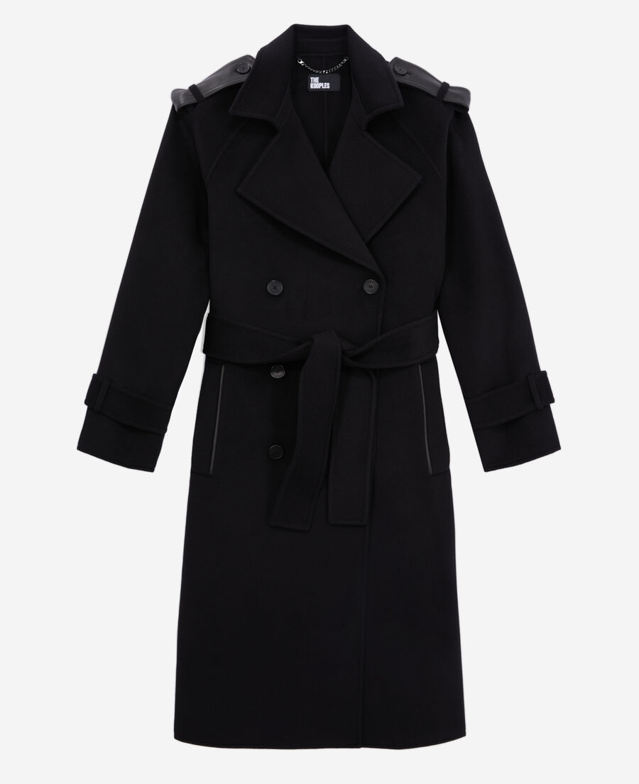 manteau long noir en laine mélangée