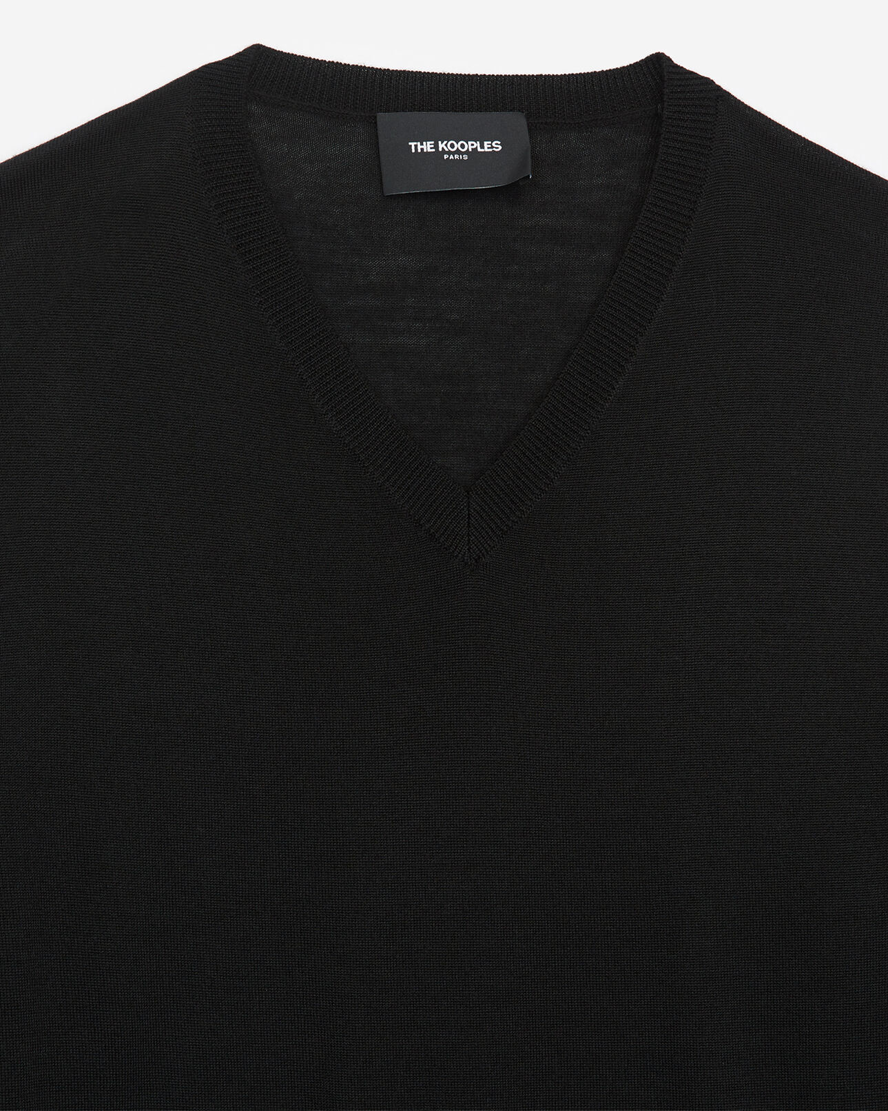 The Kooples MEN BLACK slim black wool v-neck sweater with piping