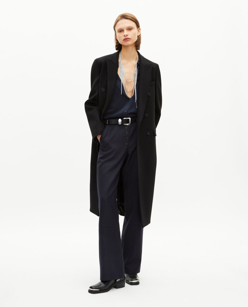 The Kooples WOMEN BLACK long black wool double-breasted coat